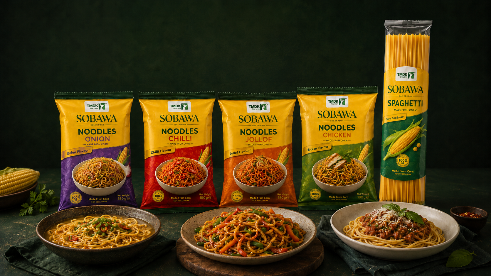 Sobawa corn range noodles and spaghetti packs