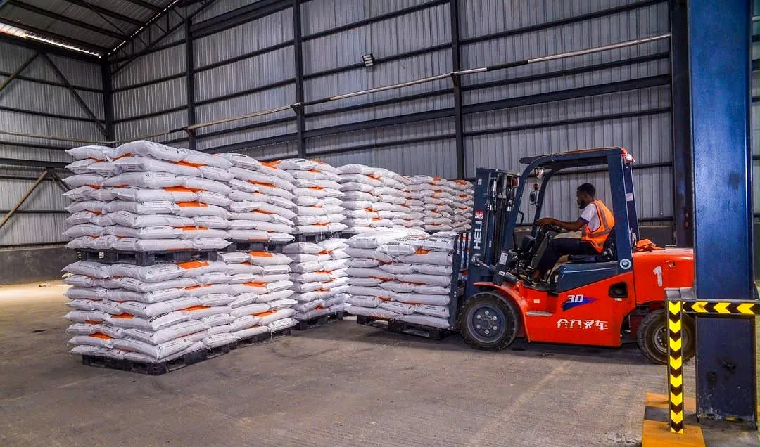 Stacked product sacks inside the TMDK Agro Park warehouse