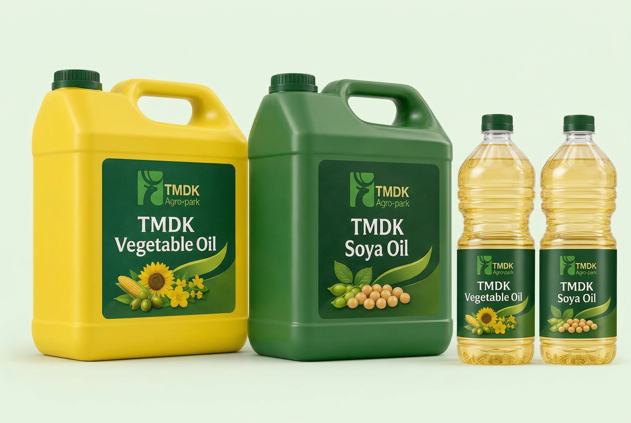 TMDK Soya Oil and Vegetable Oil kegs with retail bottles